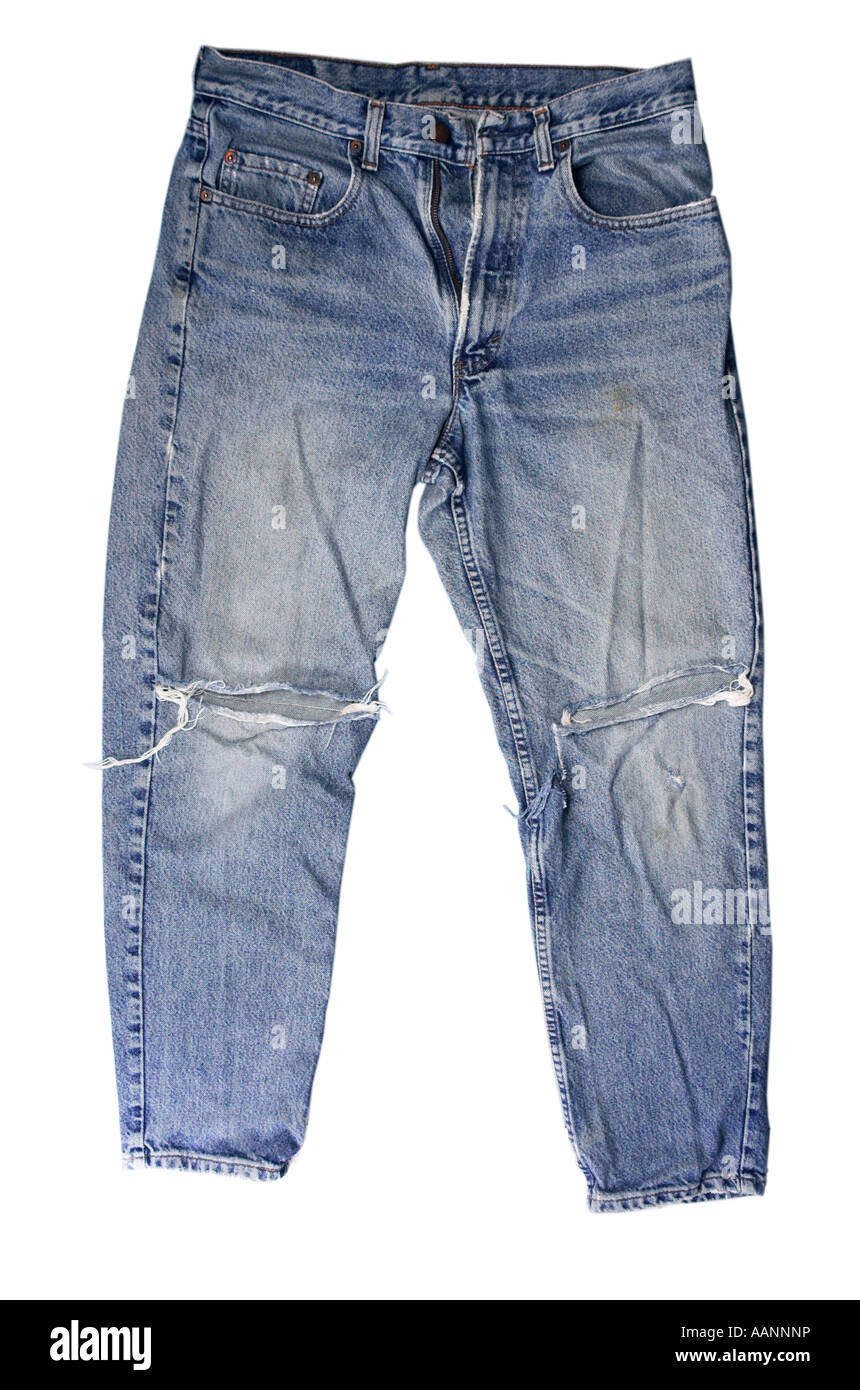 Pair of Old Worn Out Jeans Stock Photo