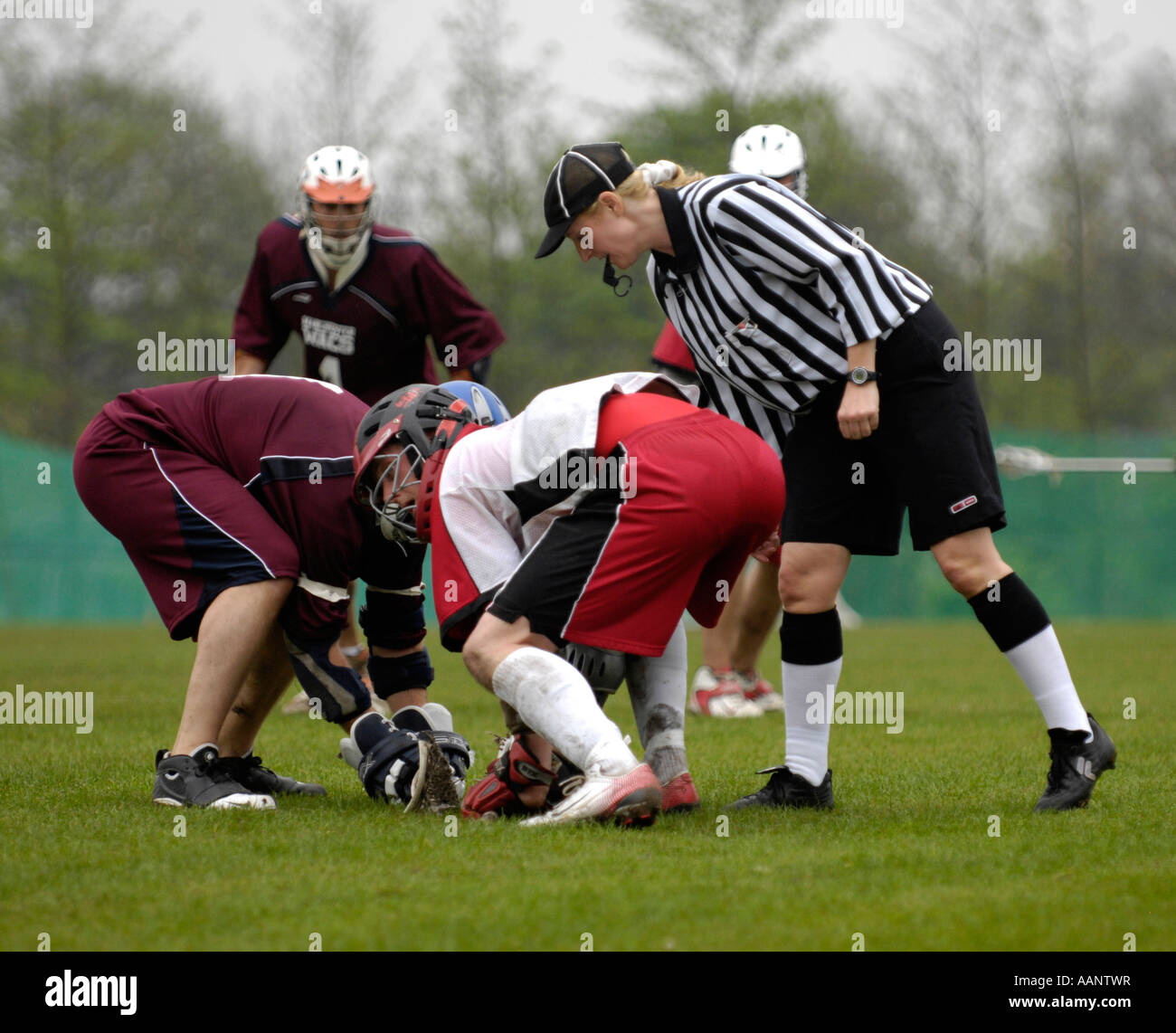 Referee at start of lacrosse match Stock Photo Alamy