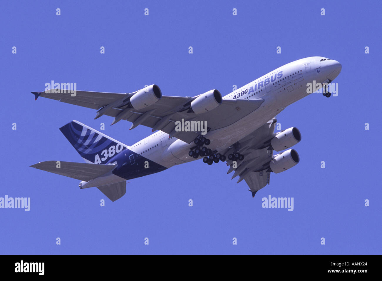 Airbus A380 making a high flypast at Paris Airshow Stock Photo