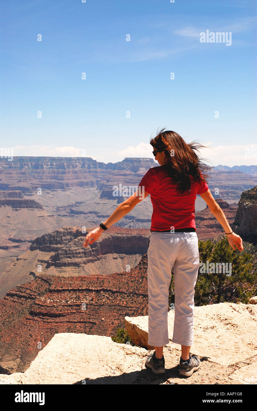 Arizona Grand Canyon national park woman standing on edge Stock Photo ...