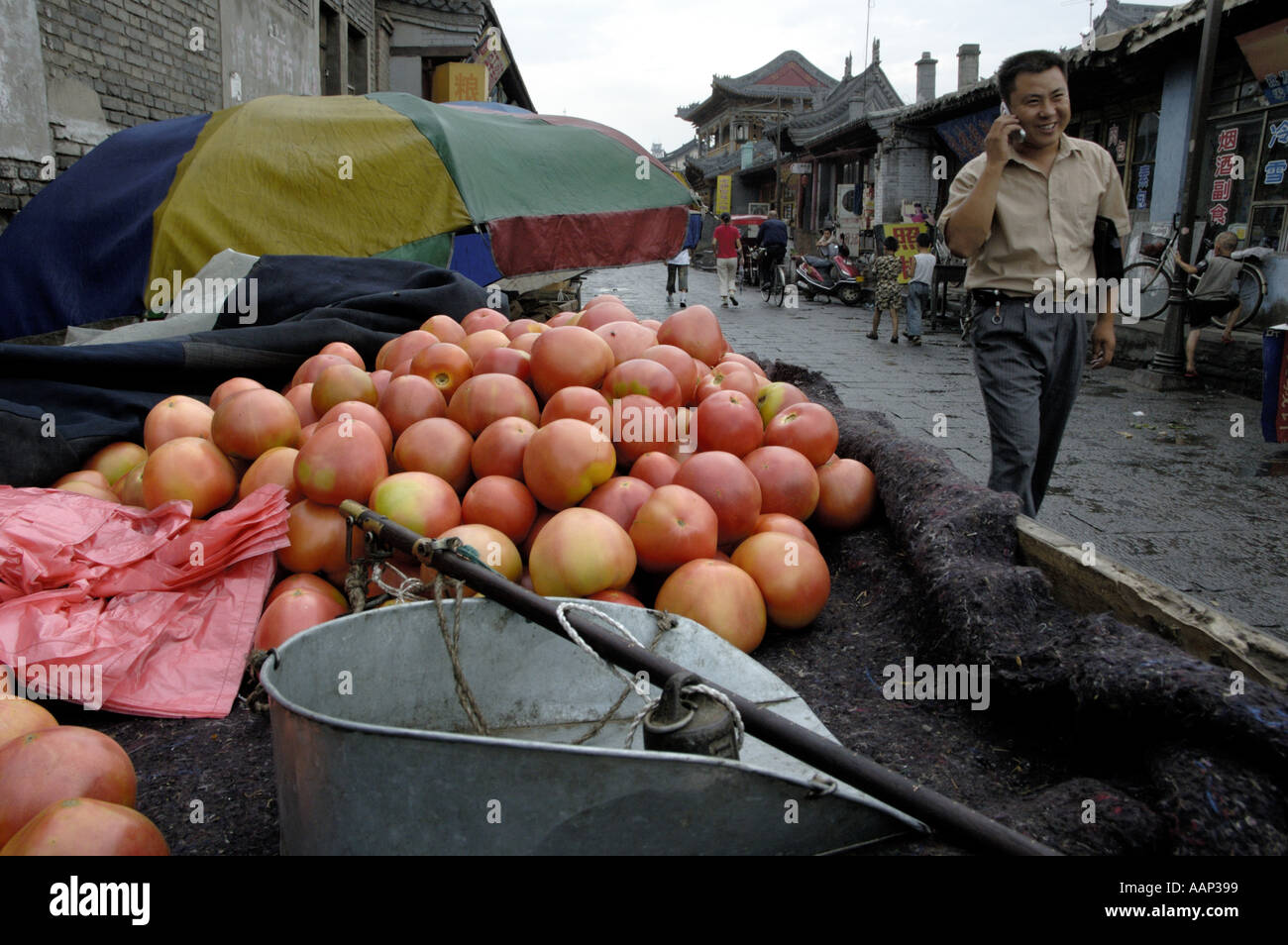 Tomatoes for sale at a street market in Datong, Shanxi, China. Stock Photo