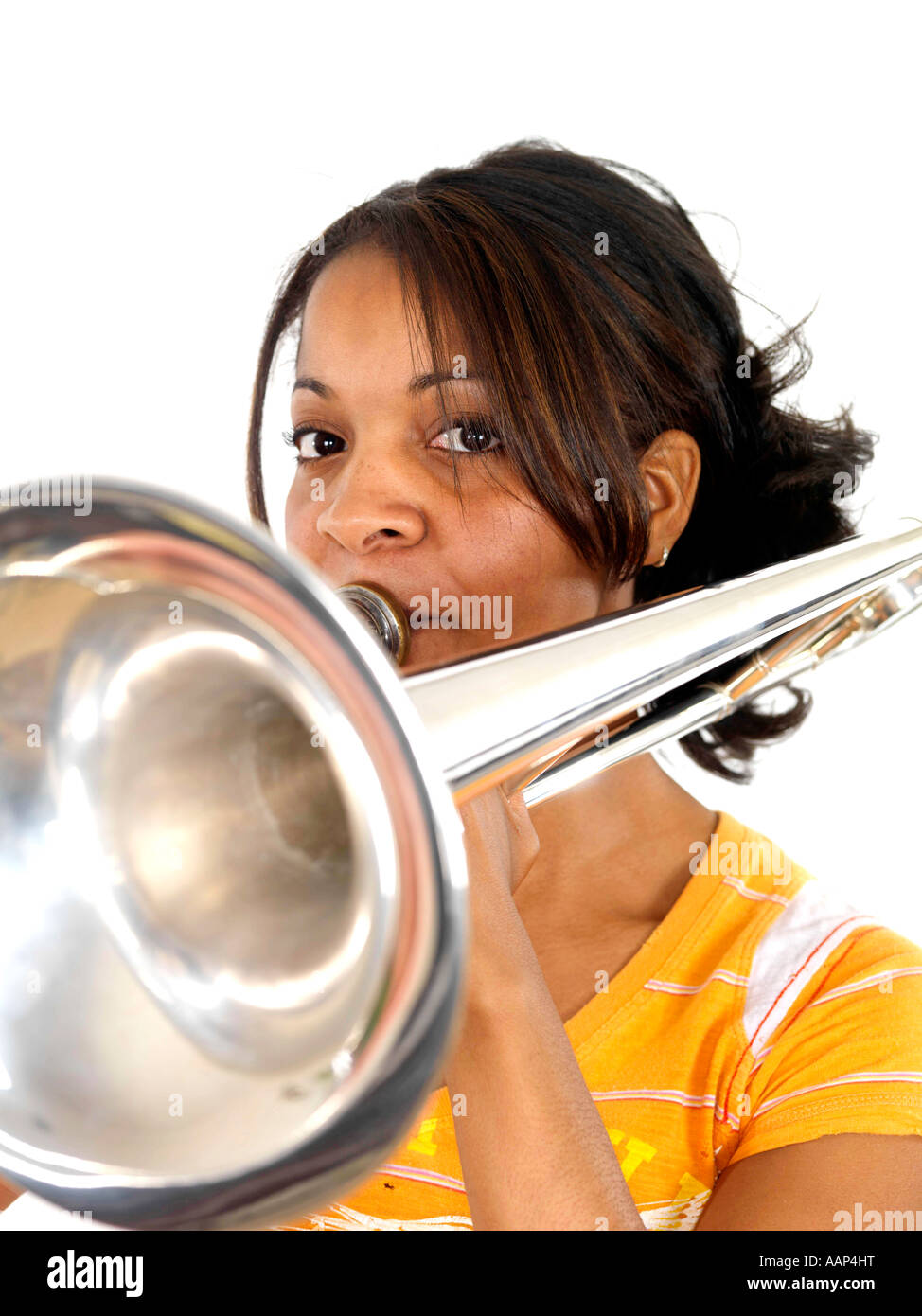 Woman playing trombone hi-res stock photography and images - Alamy