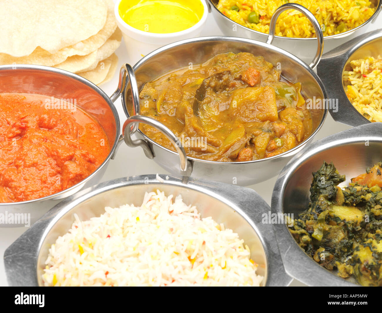 Fresh Indian Style Curry Buffet With A Selection Of Authentic Curries