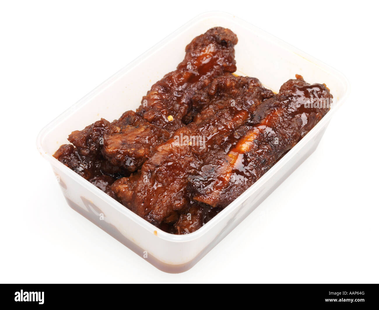 Chinese Barbeque BBQ Pork Ribs In A Spicy Sauce Takeaway Meal Isolated
