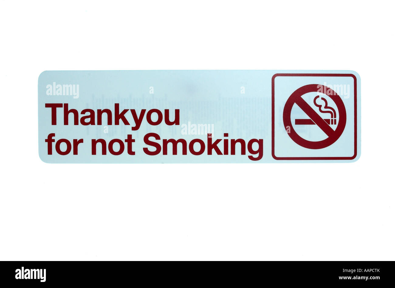 No smoking sign reads Thank you for not Smoking on white background