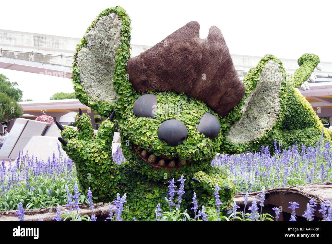Stitch made from plants at the entry of Epcot, a theme park that is part of the Walt Disney World Resort Stock Photo