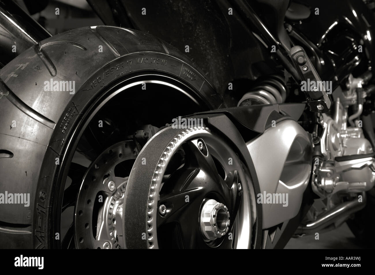 Motorcycle wheel and a gear with belt Motorbike bike Stock Photo