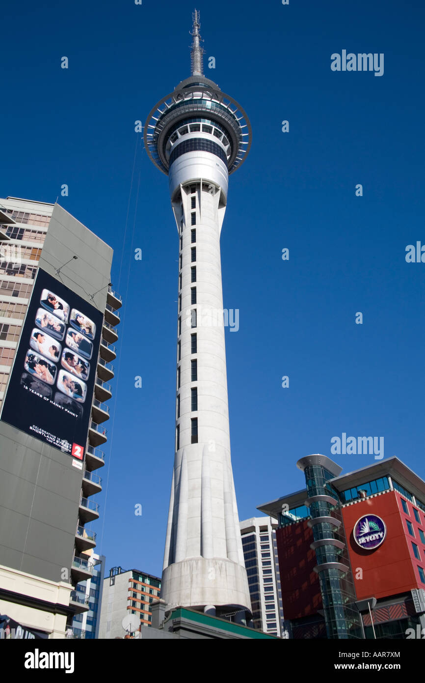 AUCKLAND NORTH ISLAND NEW ZEALAND May The impressive Sky Tower dominates the Central Business District Stock Photo