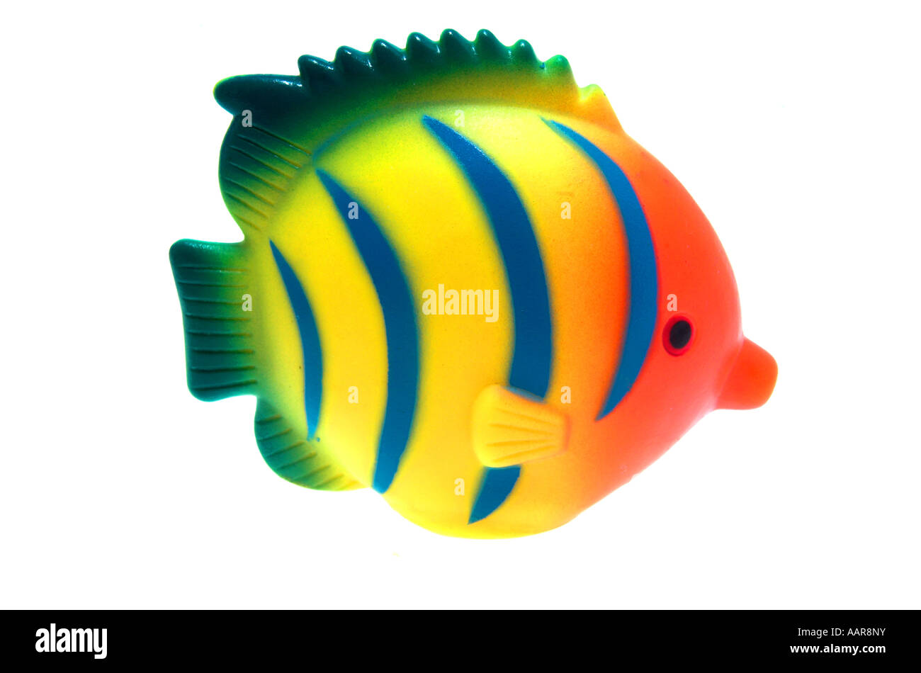 single solo colorful toy rainbow fish white background Stock Photo