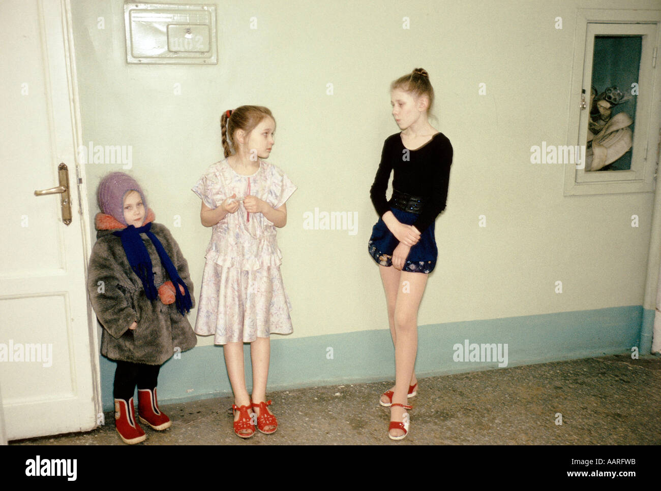 SVERDLOVSK MARCH 1991 YOUNG GIRLS DRESSED UP FOR PARTY  Stock Photo