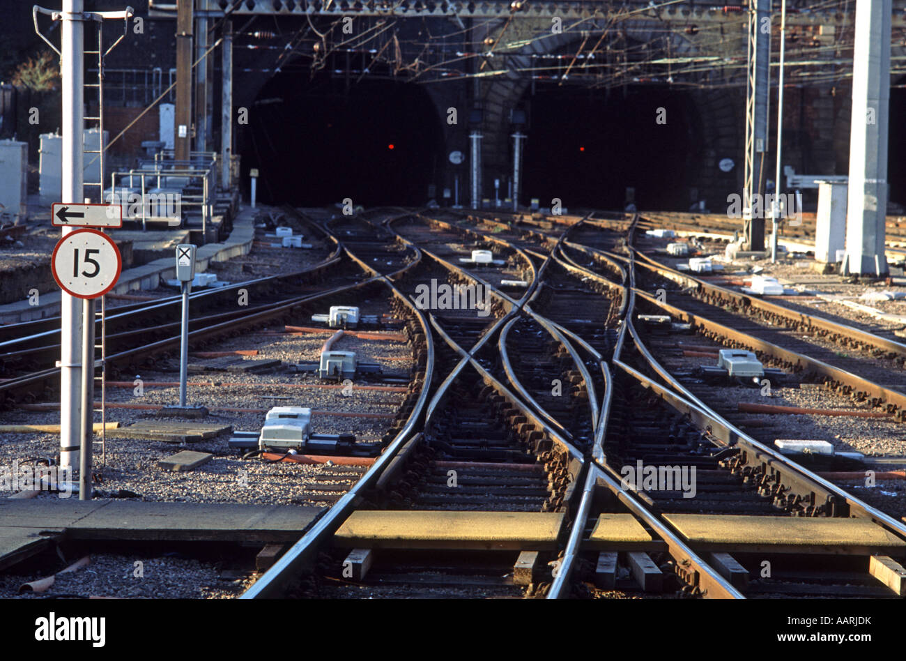 Double slip trackwork at King's Cross, London Stock Photo Alamy