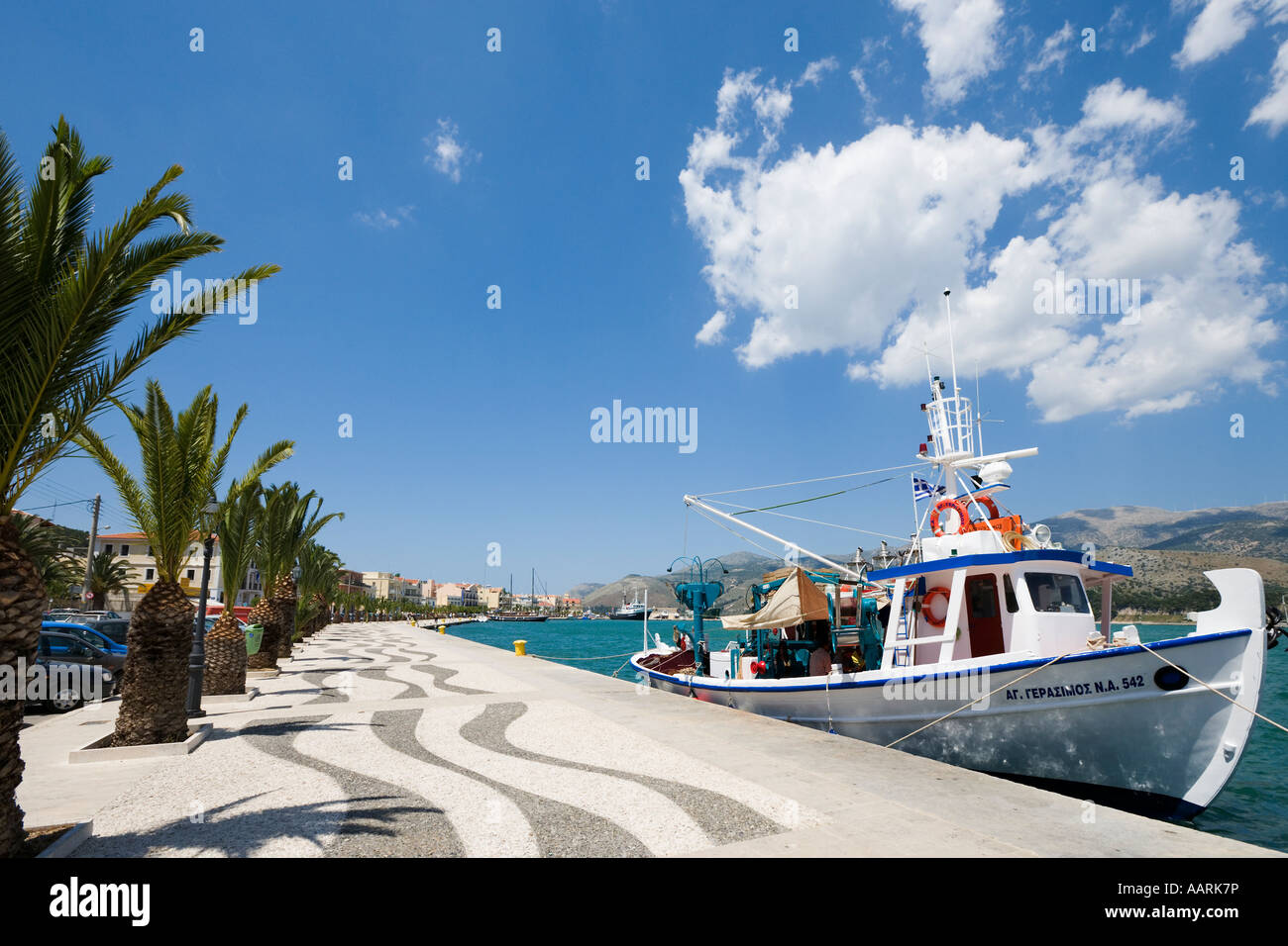 Harbour and Seafront Promenade, Argostoli, Kefalonia, Ionian Islands, Greece Stock Photo
