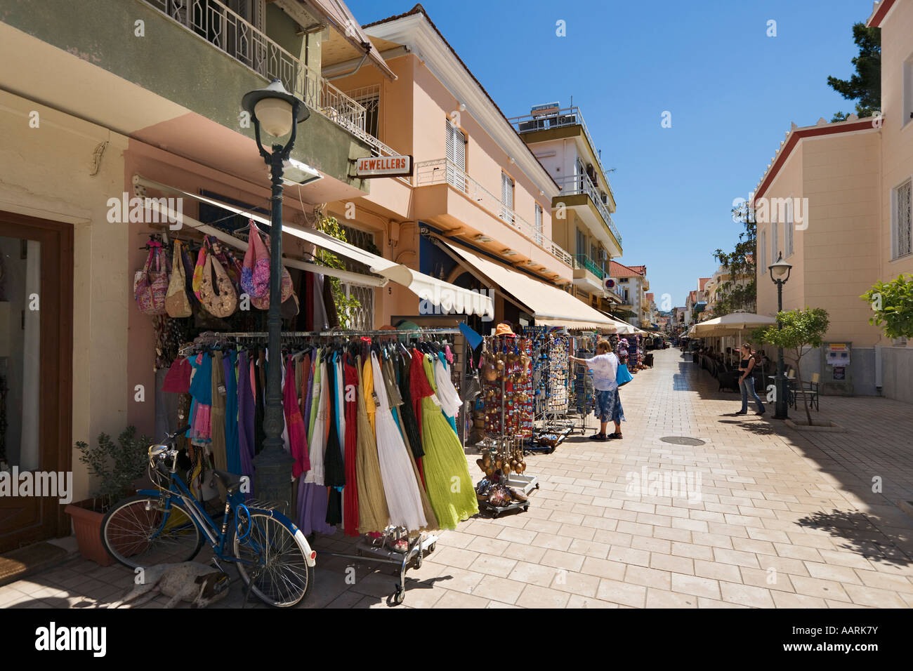 Shops on Lithostroto, Argostoli, Kefalonia, Ionian Islands, Greece Stock Photo