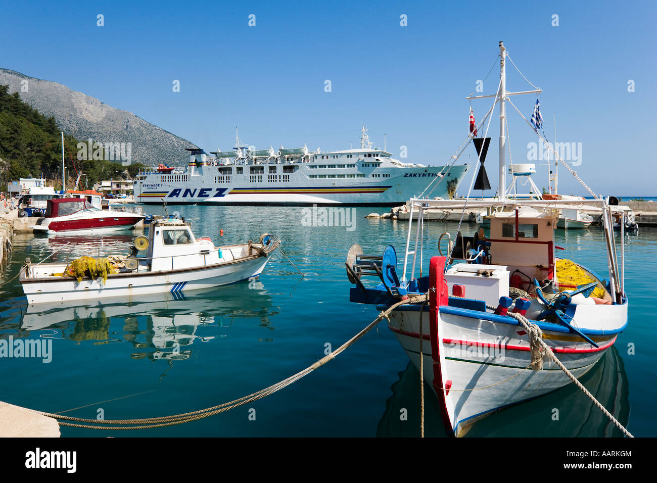 Harbour and Interisland Ferry to Zakynthos, Poros, Kefalonia, Ionian Islands, Greece Stock Photo