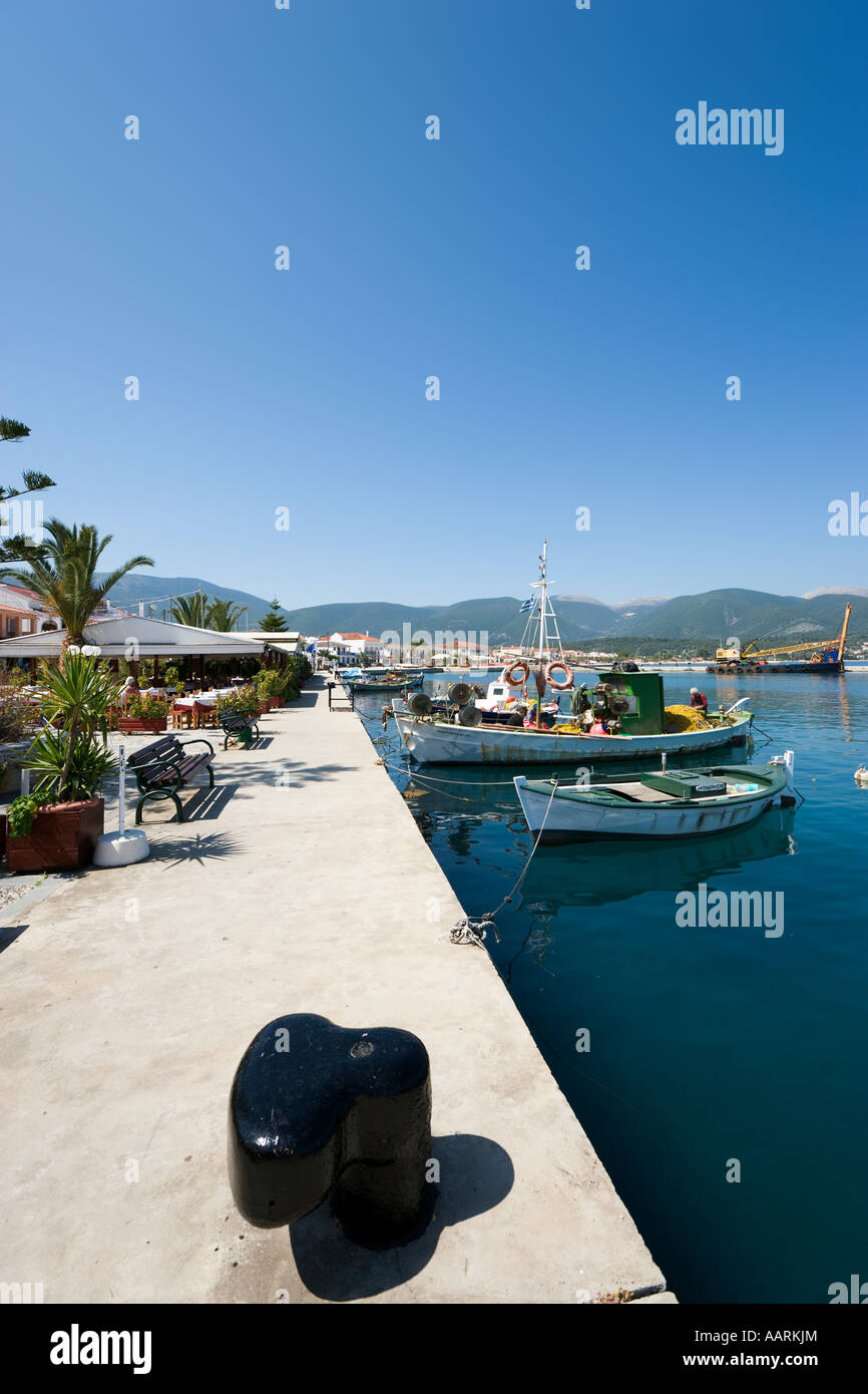 Seafront Taverna and Promenade, Sami, Kefalonia, Ionian Islands, Greece Stock Photo