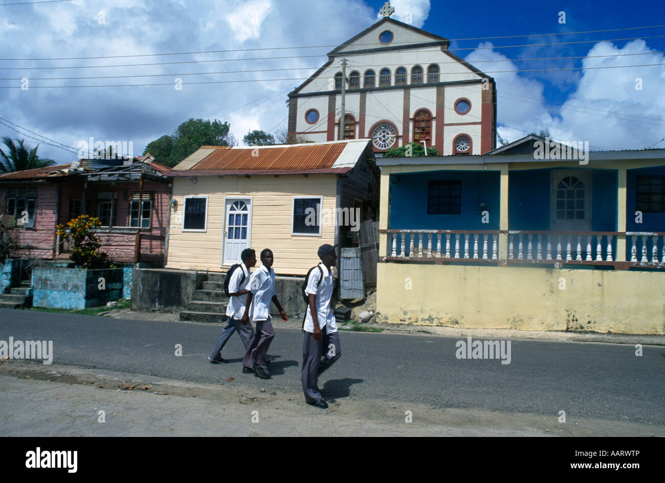 Schoolboys Dennery Village St Peter's Church Behind Houses St Lucia