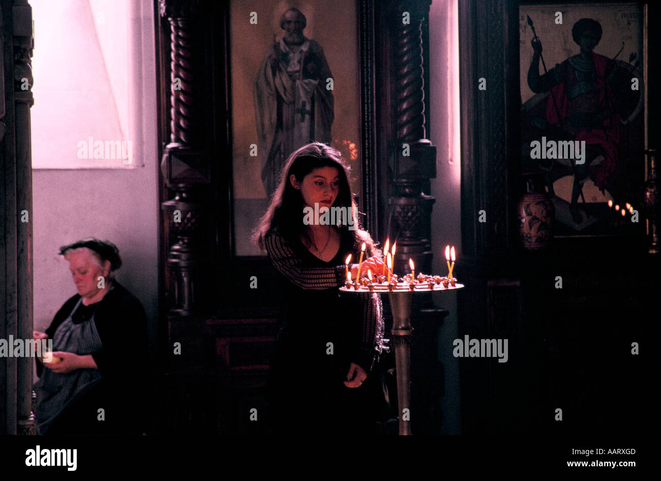 GEORGIA CANDLES ARE LIT IN ZION CATHEDRAL TBILISI 1999 Stock Photo