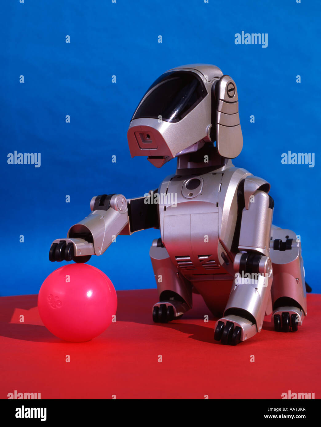 Sony AIBO ( Artificial Intelligence roBOt ) autonomous robot, First generation model ( ERS-110 ERS-111 ) with pink ball Stock Photo