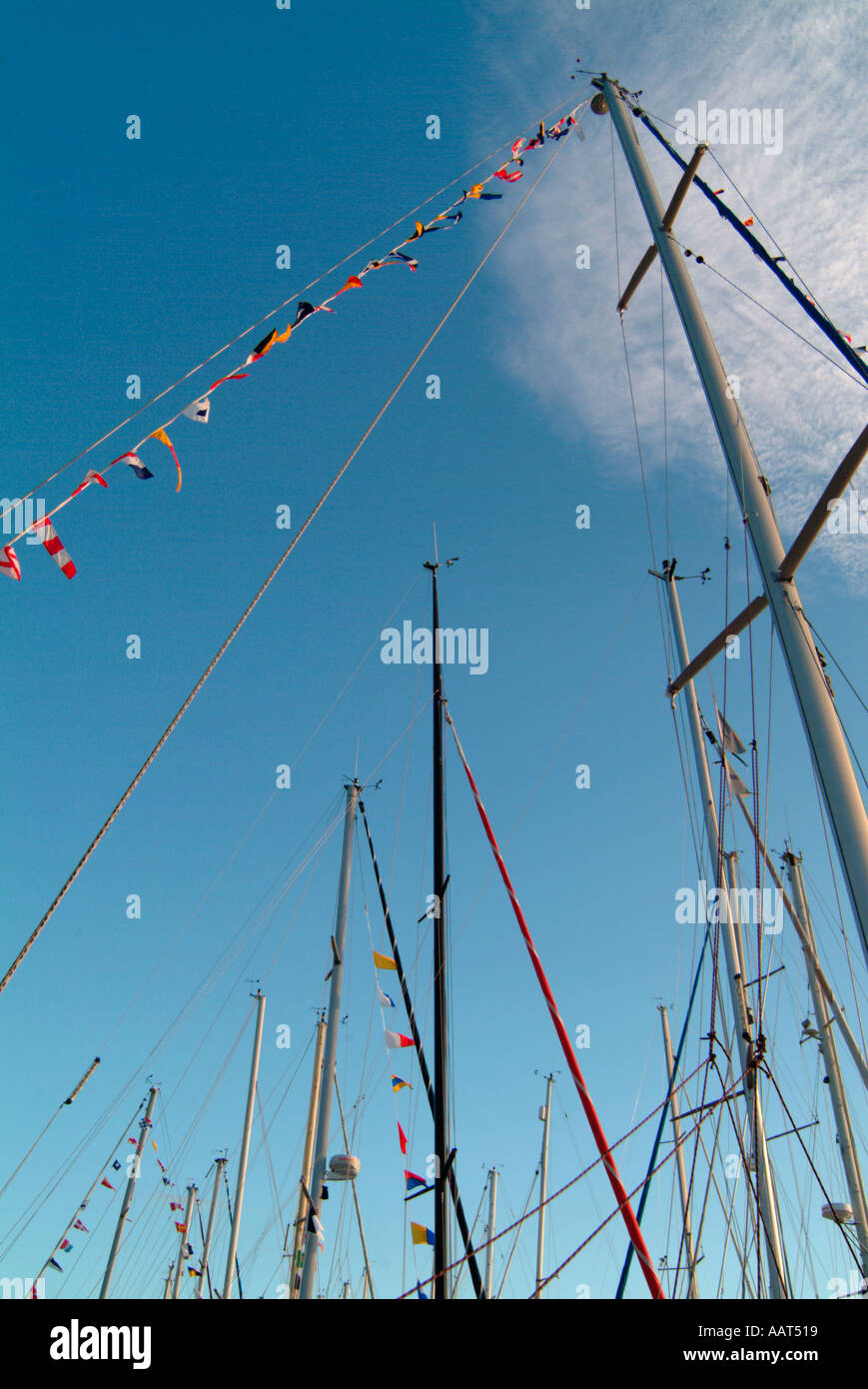 Masts of sailboats in a marina Stock Photo