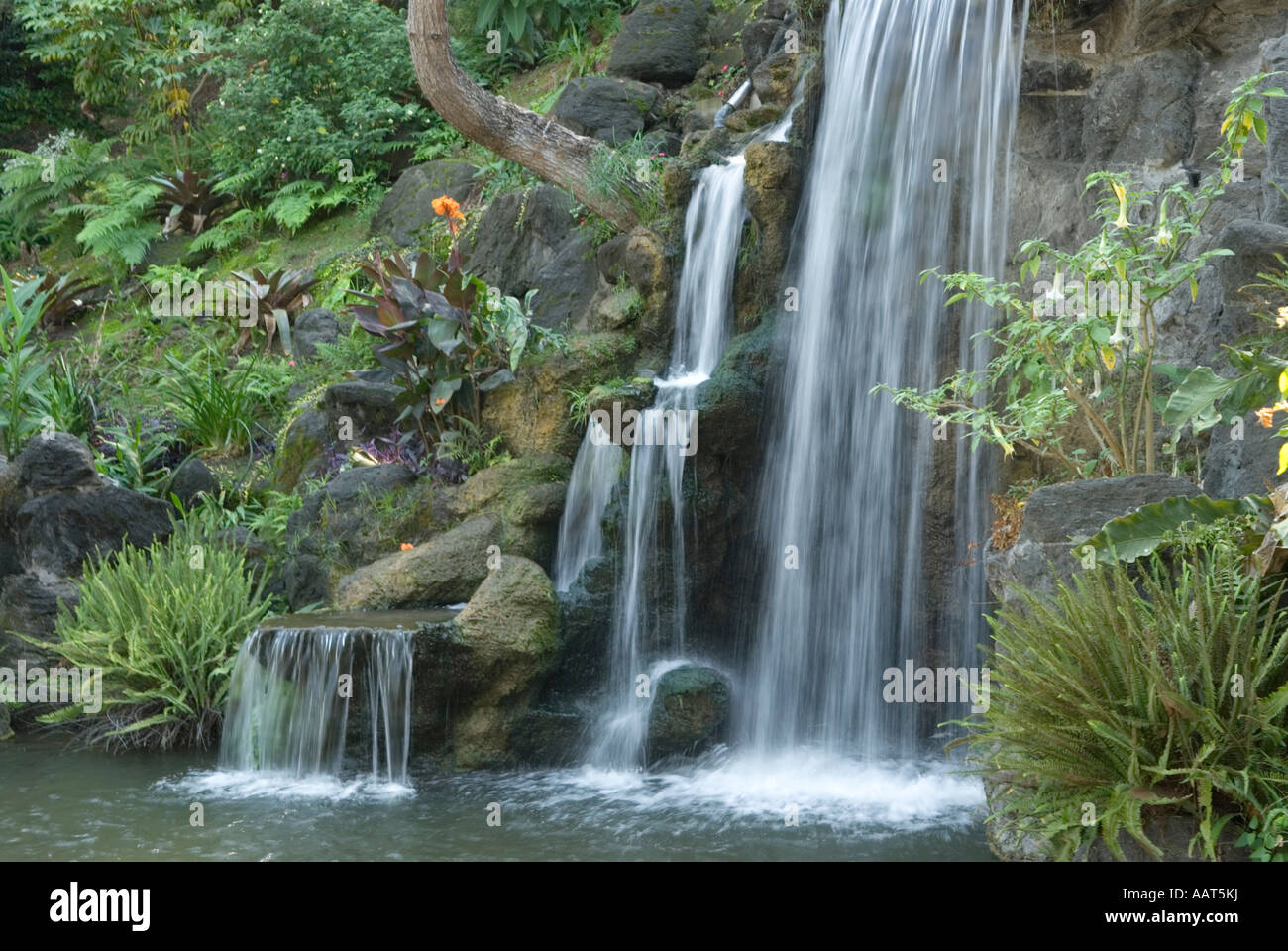 Artificial waterfall Los Angeles Arboretum Arcadia California Stock Photo