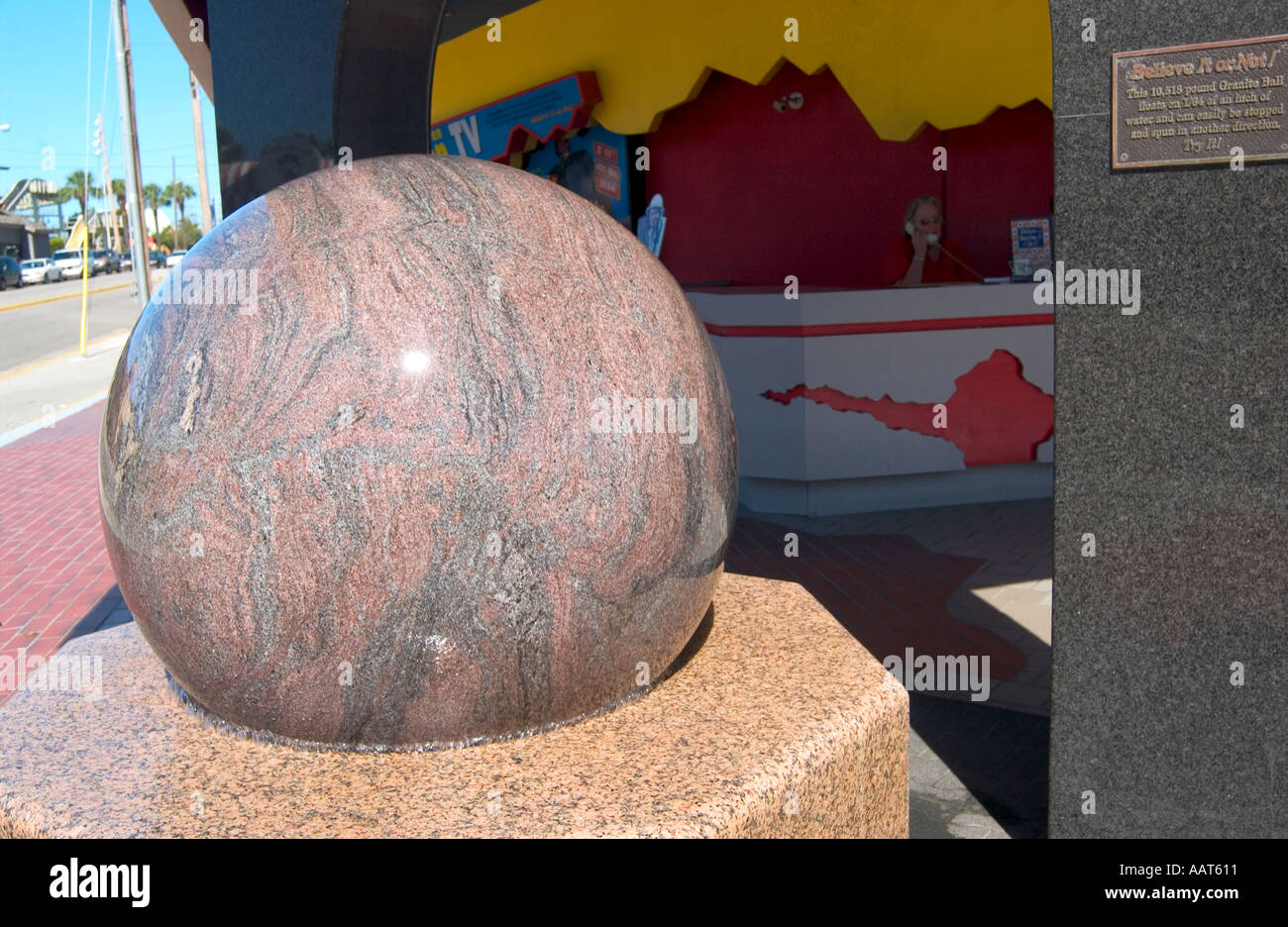 10 518 pound ball floating in 1 64th inch of water at Ripley's Believe It Or Not in Myrtle Beach South Carolina USA Stock Photo