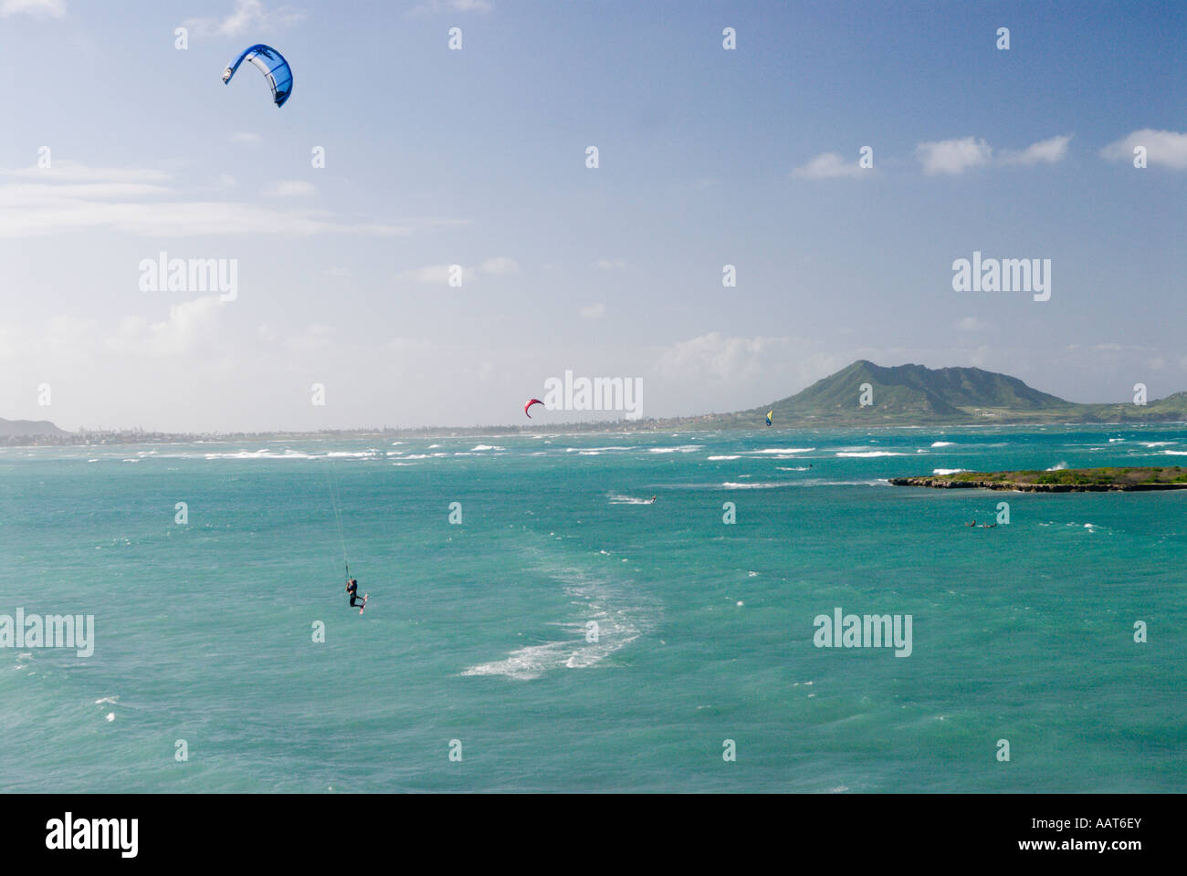 Overview of Kitesurfing in Kailua Bay Hawaii Stock Photo Alamy