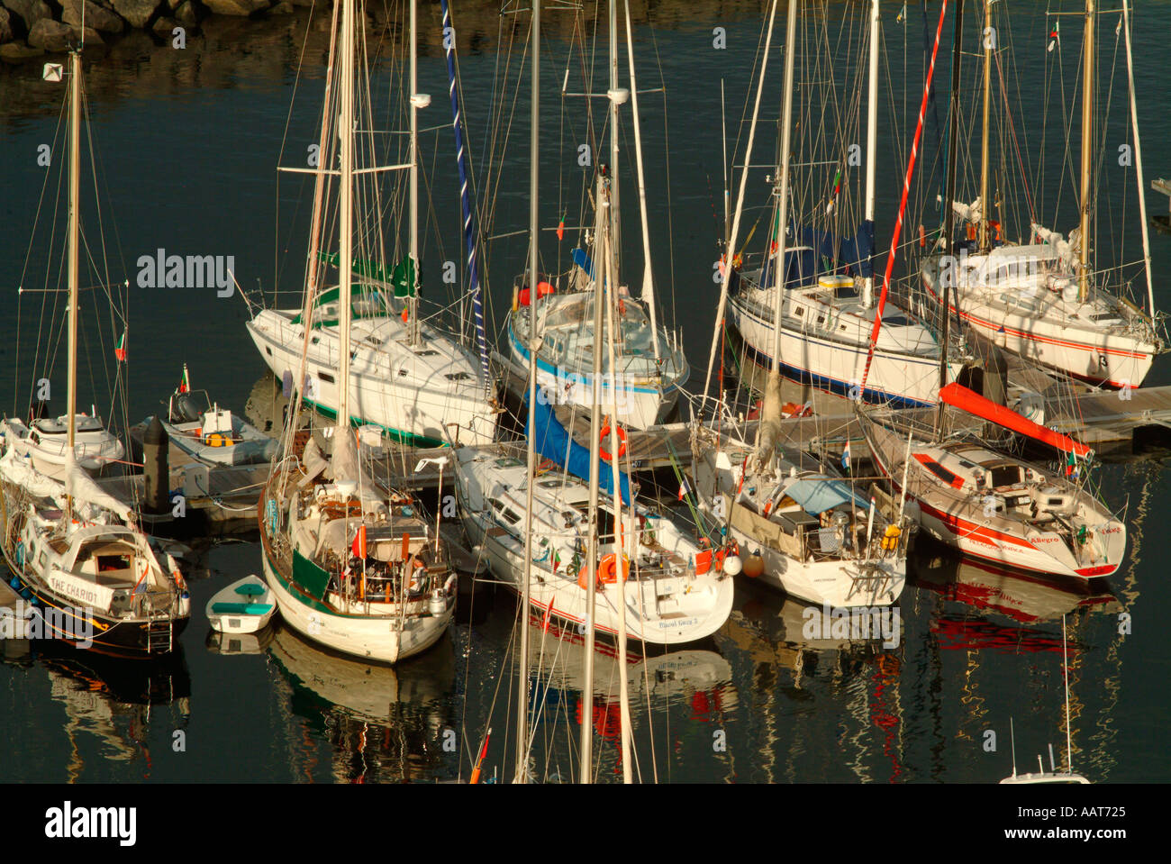 sailboats in their slips at a marina Stock Photo Alamy