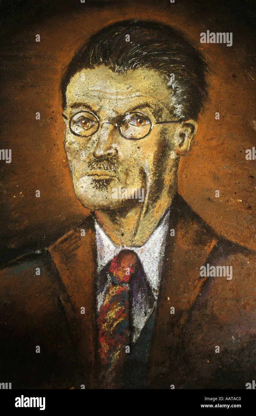 James Joyce portrait, drawn in chalk on the pavement at the Dublin  ReJoyce annual festival Southern Ireland 1990s HOMER SYKES Stock Photo