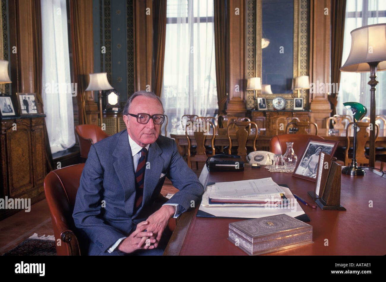 Lord Carrington at home.1980s portrait  The Manor House in Bledlow, Buckinghamshire 80s 1981 UK HOMER SYKES Stock Photo