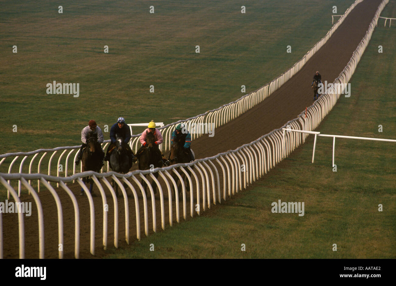 Newmarket Suffolk Jockeys exercise their horses early in the morning gallops England 1993 1990s HOMER SYKES Stock Photo