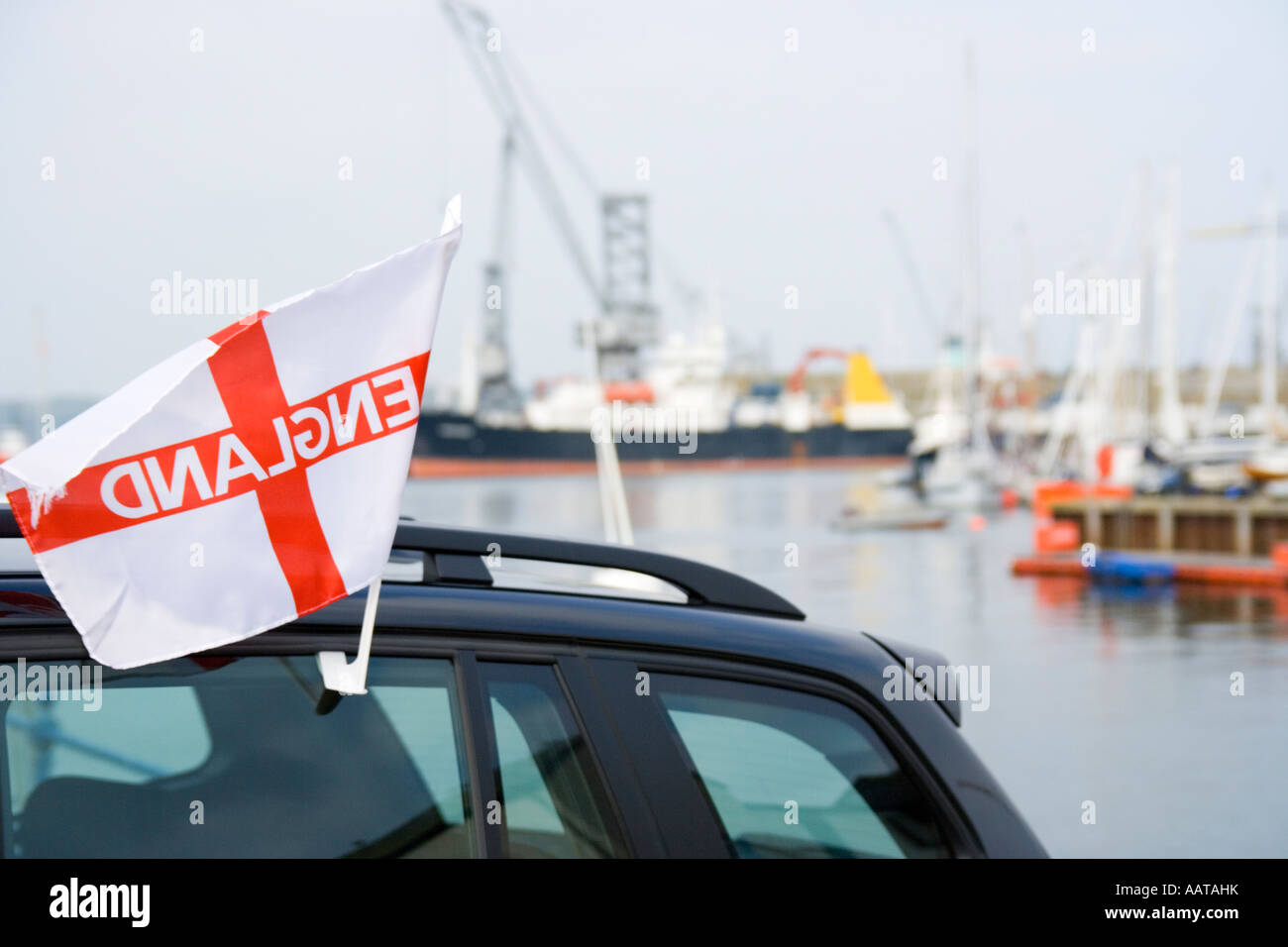 Falmouth Cornwall UK England St georges Cross flag on car Stock Photo