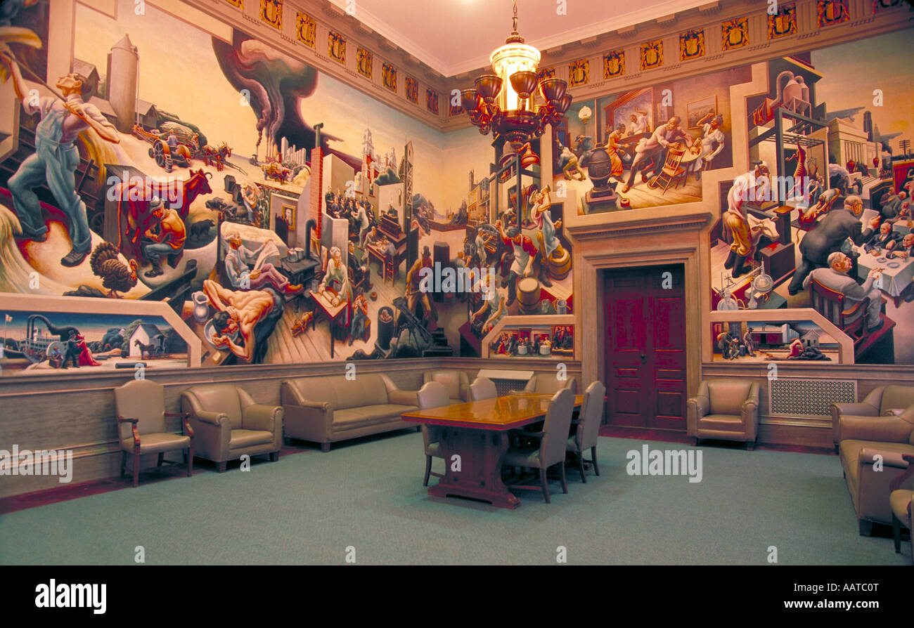 Elk271 1196 Missouri Jefferson City Missouri State Capitol House Lounge Thomas Hart Benton s murals