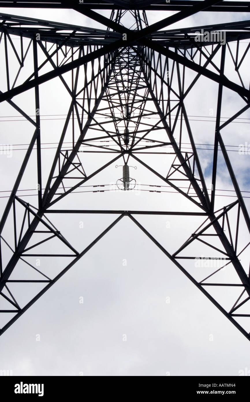 Electricity pylon from below Stock Photo - Alamy
