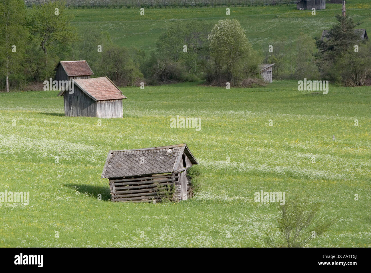 Alpine farm huts in Tarrenz, Austria Stock Photo