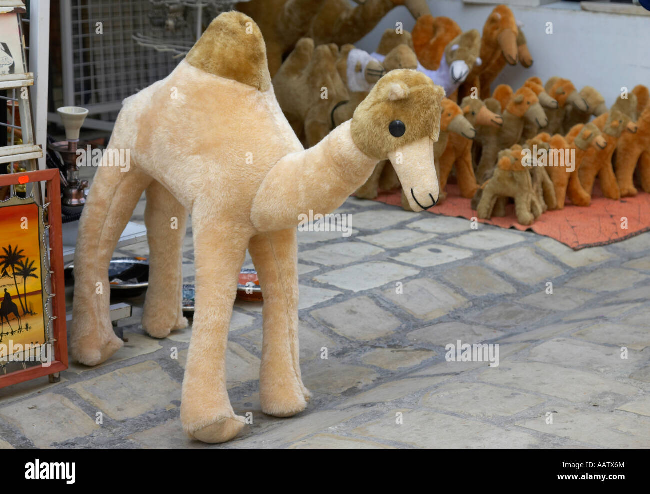 large soft toy stuffed camel souvenir at market stall in nabeul tunisia Stock Photo