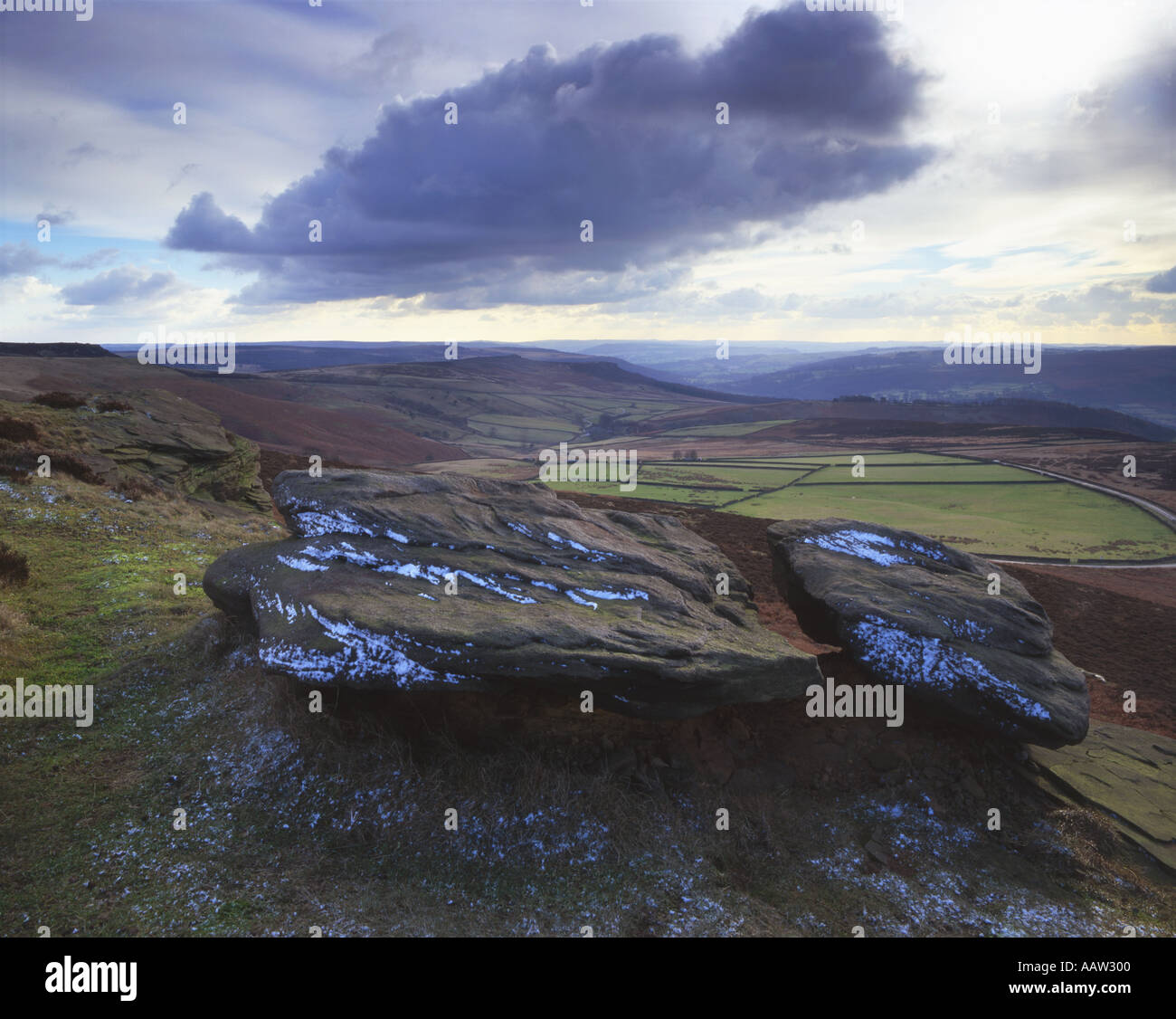 Gritstone Rocks on Stanage Edge Peak District National Park Derbyshire Stock Photo