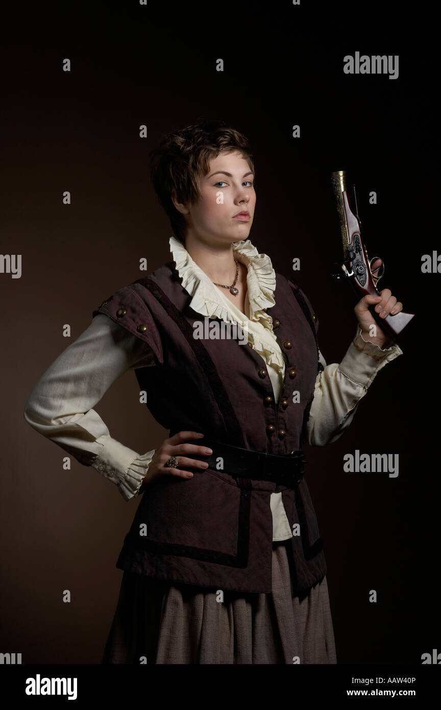 A costumed actress portraying Ireland's pirate queen Grace O'Malley, conceptual portrait of a historic 16th century heroine Stock Photo