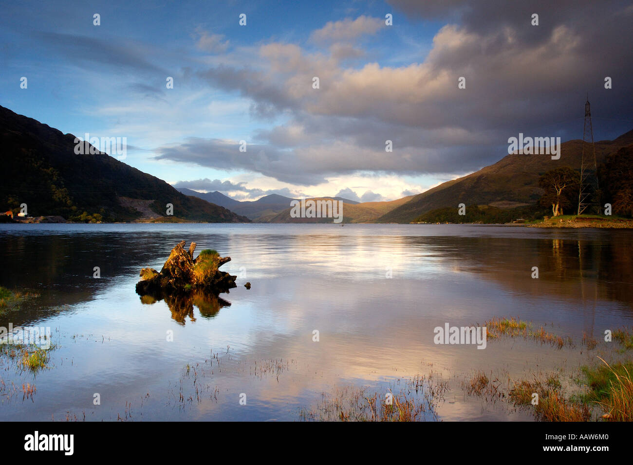 Late evening view of southern end of Loch Etive near Bonawe Taynuilt in the Scottish Highlands calm and tranquil Stock Photo