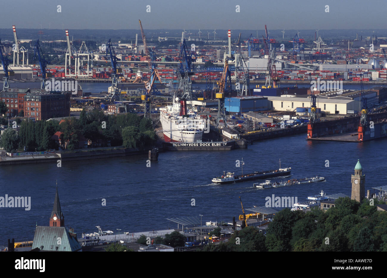 View to the harbour of Hamburg Germany Stock Photo