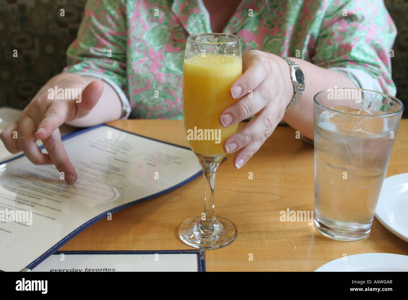 Miami Florida,Coral Gables,The Diner,orange juice,menu,glass,table,restaurant restaurants food