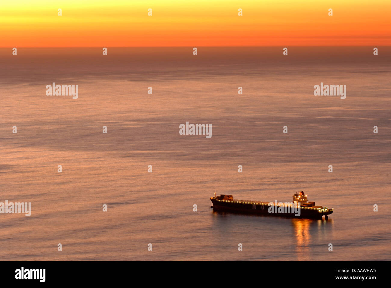 A container ship sailing in the Atlantic Ocean off Cape Town, South
