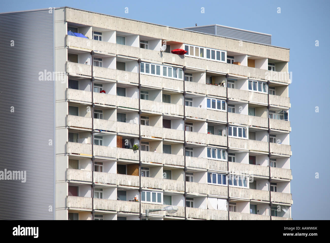Apartment house in typical 1970's architecture, Munich, Bavaria, Germany Stock Photo
