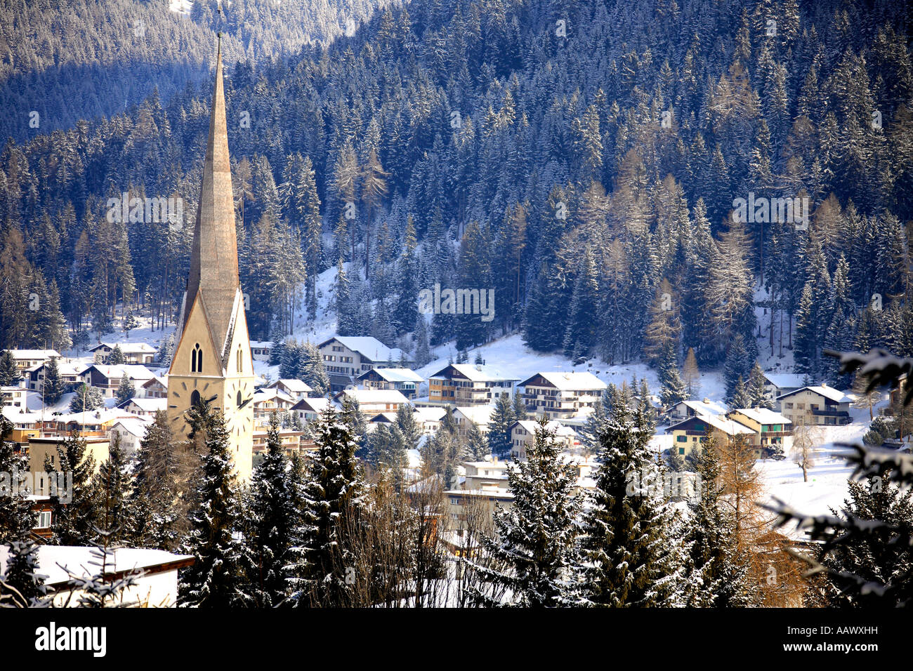 View of Davos in winter, Grisons, Switzerland Stock Photo