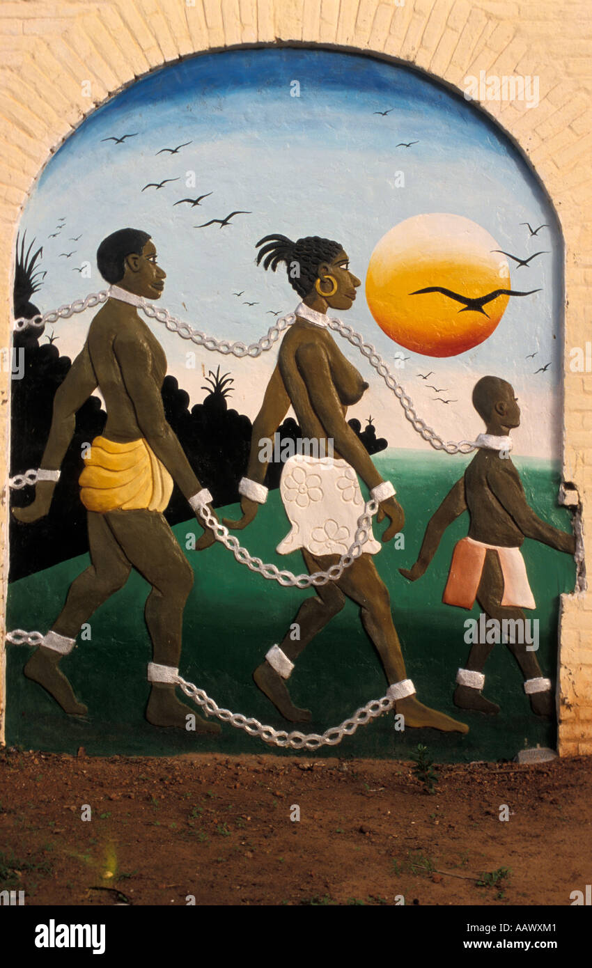 Fresco depicting the slave trade Jufereh village, the Gambia Stock Photo