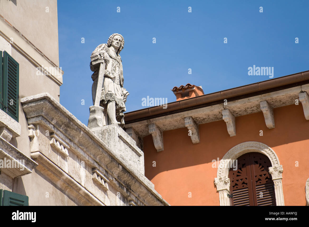 Statue detail in the ancient Piazza dei Signori just off Piazza delle Erbe Verona Italy Stock Photo