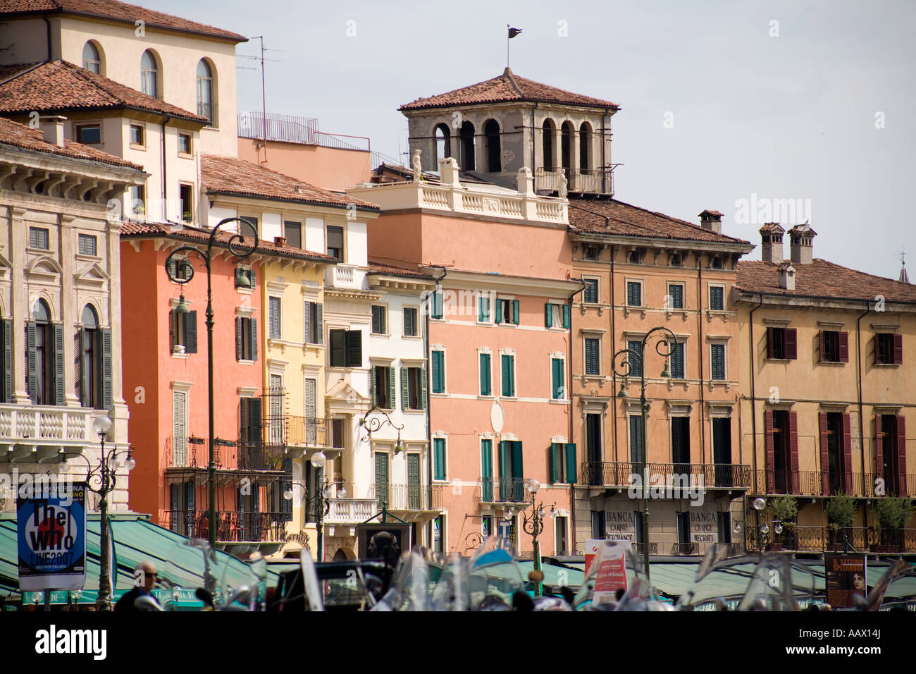 The colourful facades of Piazza Bra Verona Italy Stock Photo