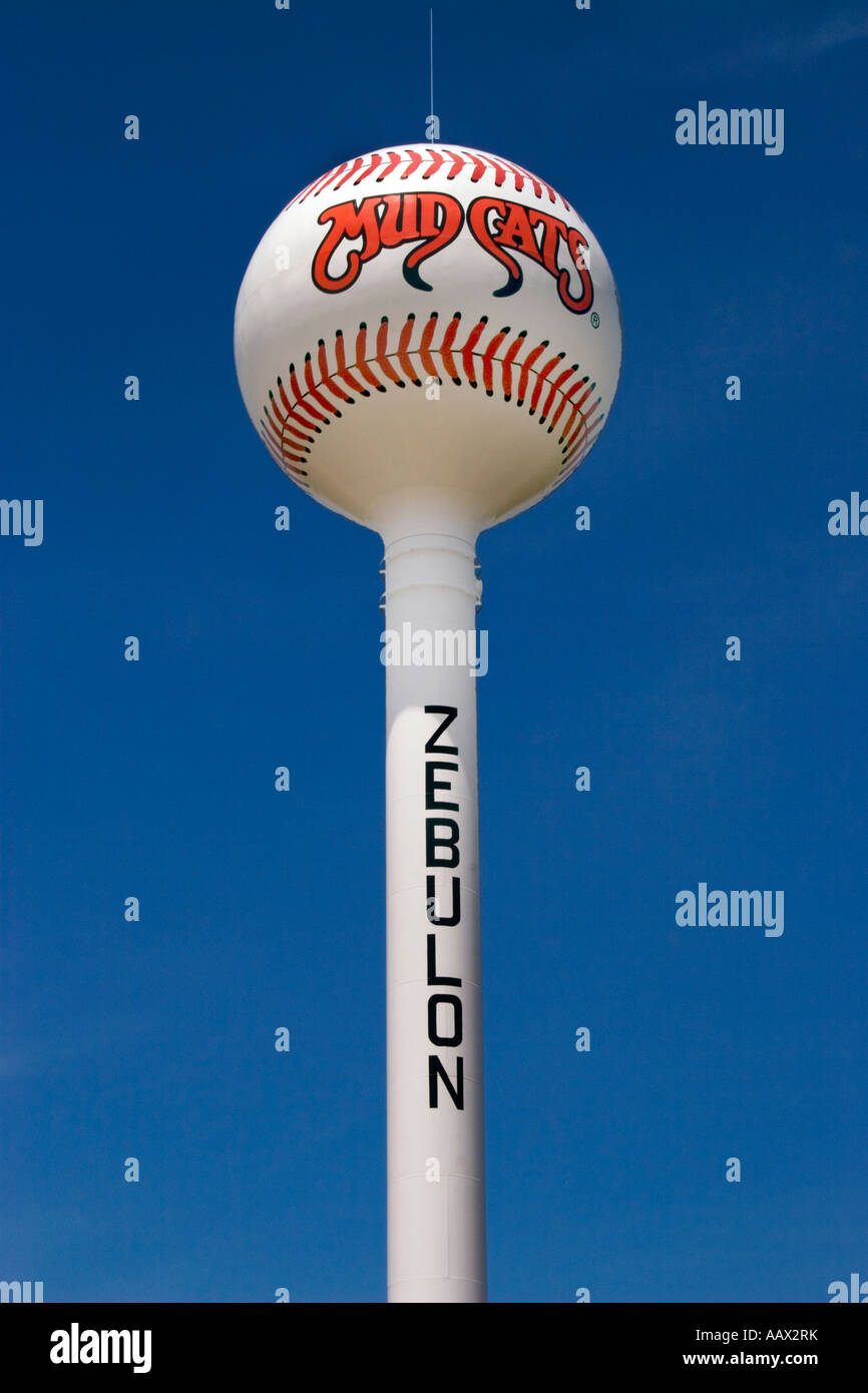 Baseball Water Tower at Five County Stadium home of the Carolina Mudcats in Zebulon North Carolina Stock Photo