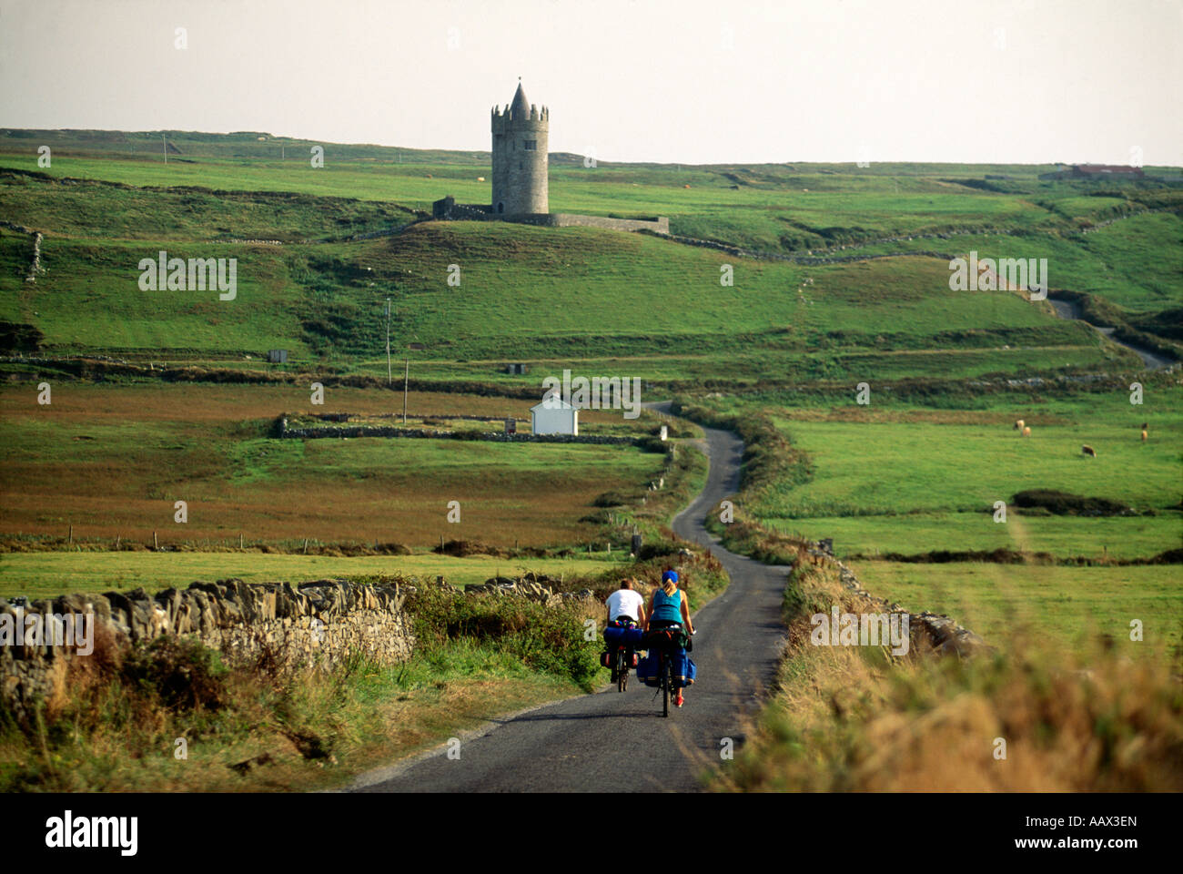 Cycling through countryside near Bunratty, County Clare, Ireland Stock Photo