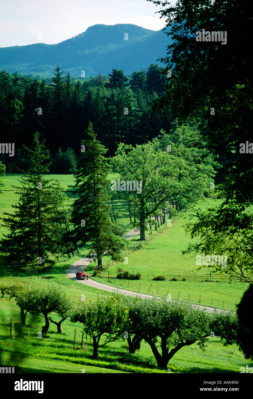 Classic car on road in Southern Berkshires, Massachusetts Stock Photo