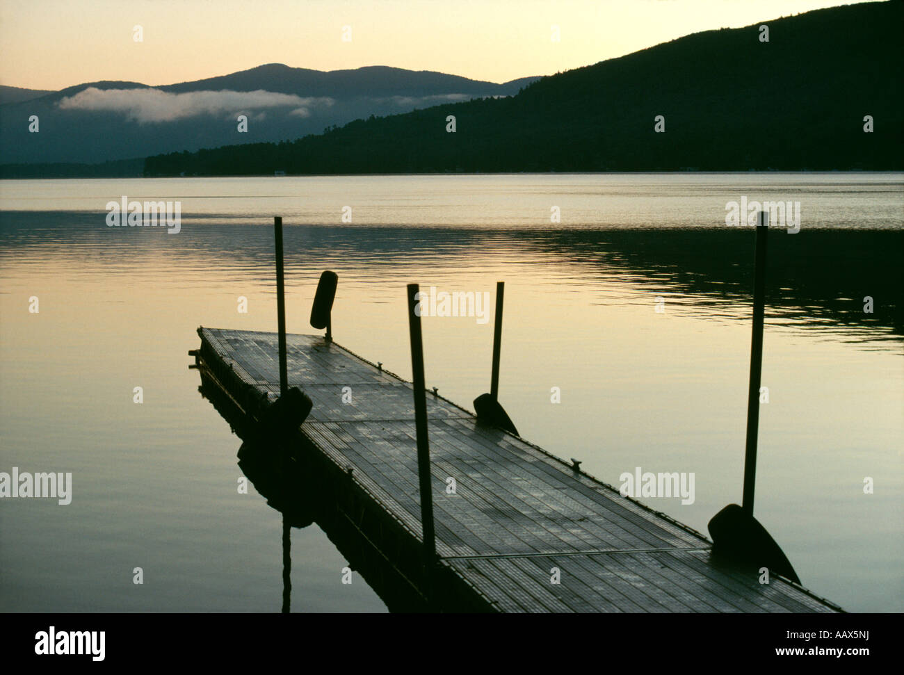 Lake dock at dusk, Adirondacks, NY Stock Photo Alamy